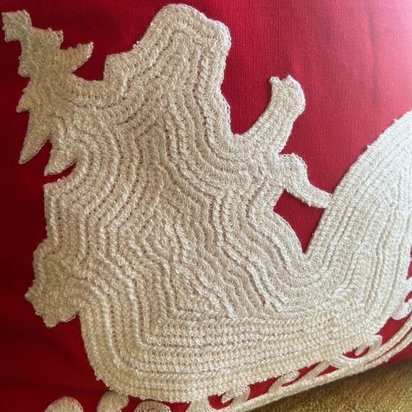 Embroidered Santa and Sleigh Throw Pillow Cover - Picture 2 of 4